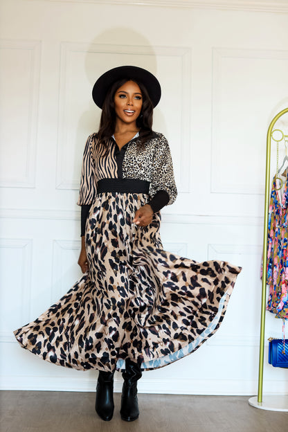 Animal Print Long Sleeve Maxi Dress: On the Hunt Safari