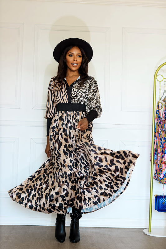 Animal Print Long Sleeve Maxi Dress: On the Hunt Safari