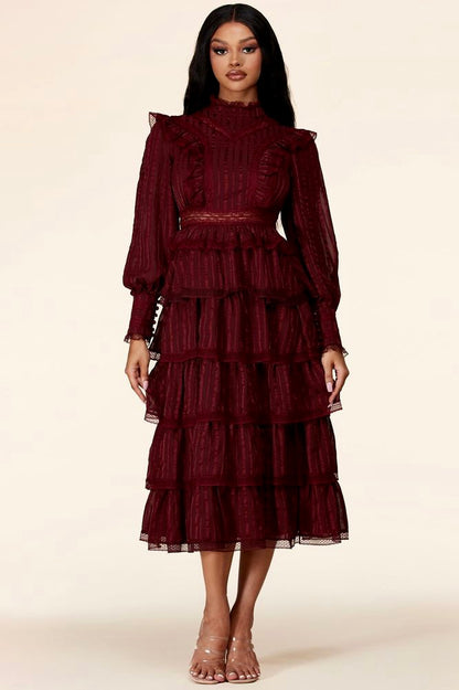 Long Maxi Dress With Sleeves: Royal Elegance Vintage Lace Mock-neck