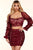 Velvet Red Wine Lace Elegance Mesh Mini Skirt Set