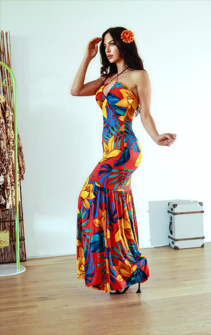 Maxi Dress With Slip: Fantasy Escape Sleeveless Floral Print