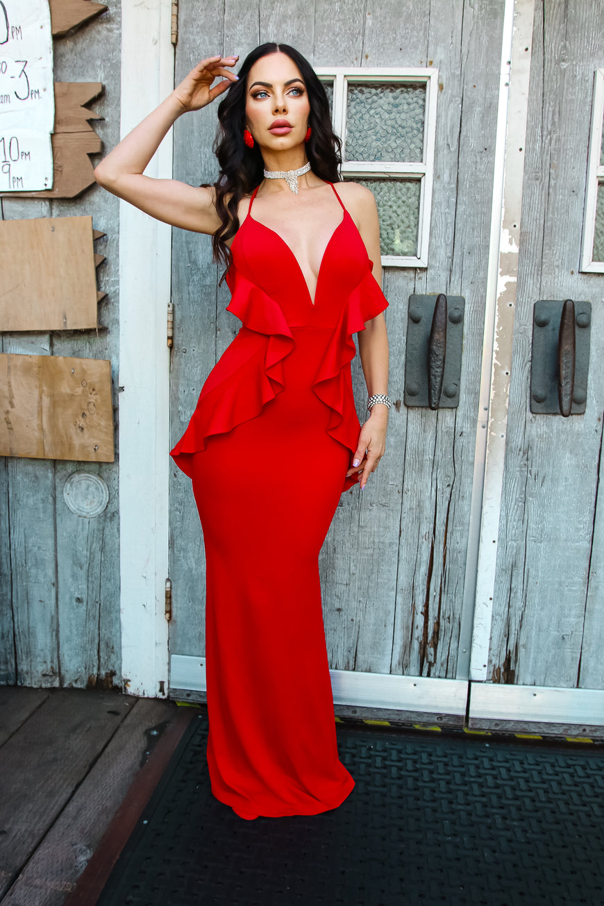 Hollywood Glow Halter Neck Plunging V-Neck Maxi Gown