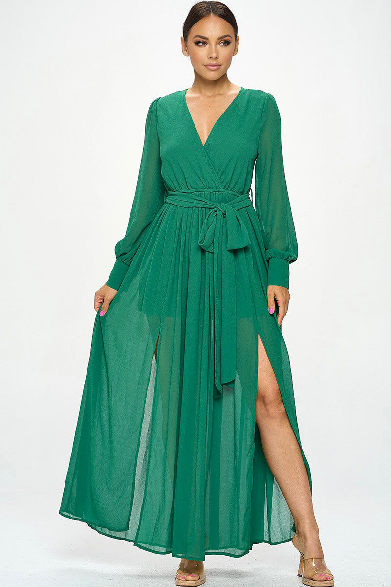Flirty Green Chiffon Maxi Dress: Swaying In Splendor