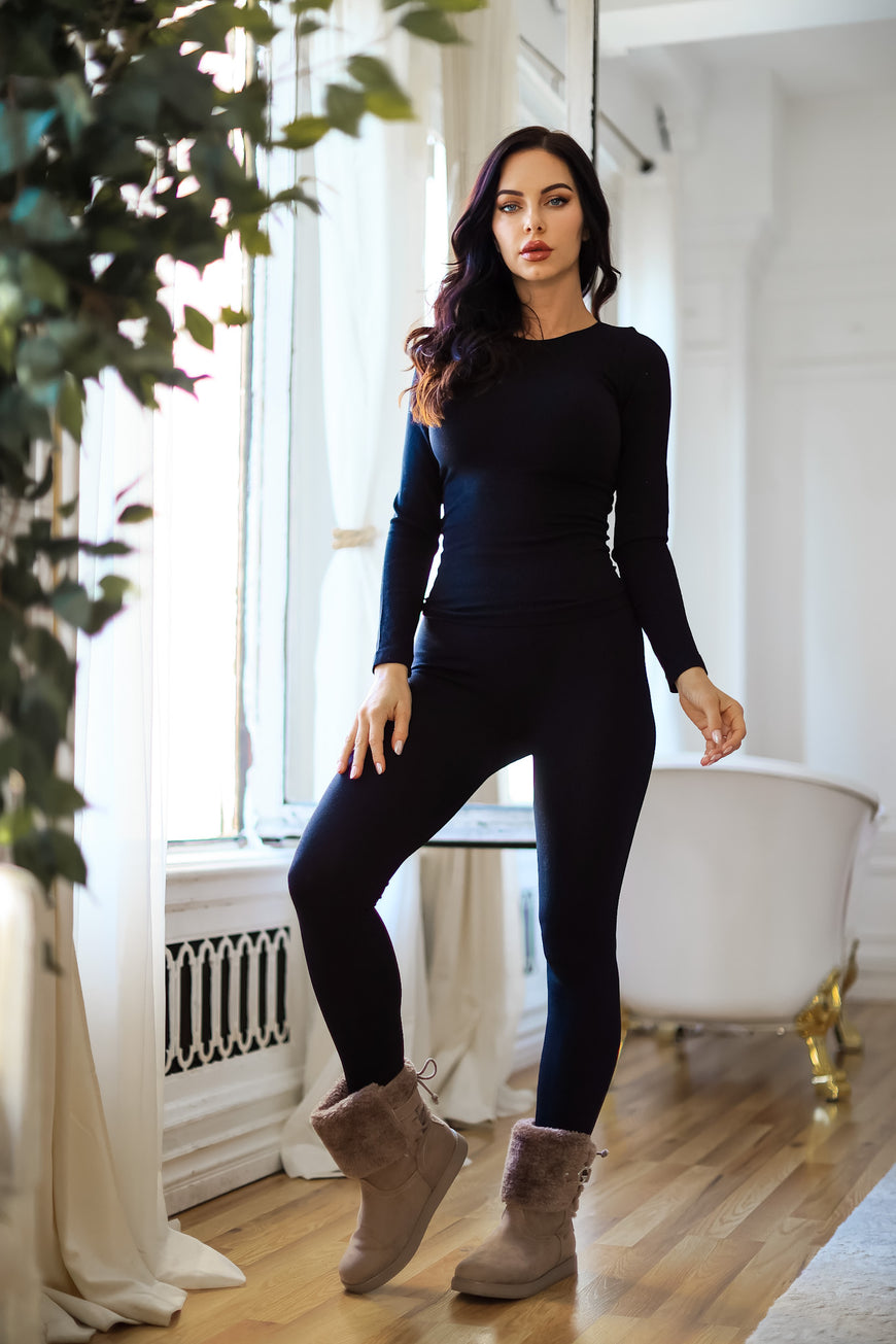 Loungewear Sets Ribbed: Cozy All Day Seamless in Black