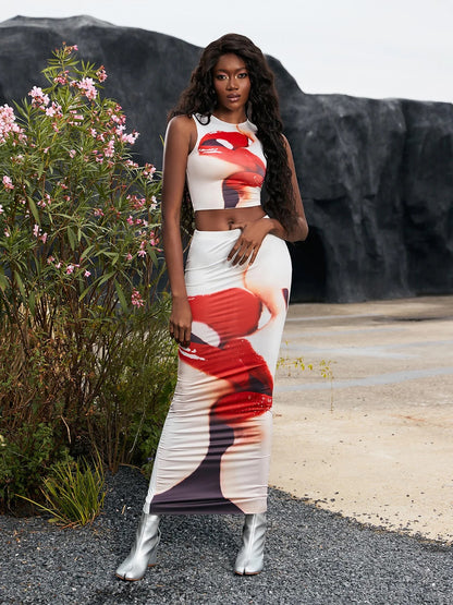 Pencil Skirt Set: Pout Perfection Red Lip-Locked