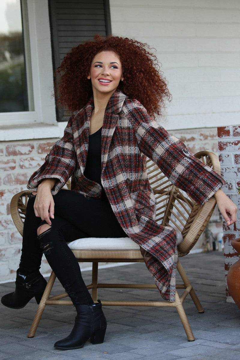 Plaid Trench Coat With Wide Sleeves: Don't Sweat it tartan Pattern