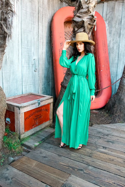 Flirty Green Chiffon Maxi Dress: Swaying In Splendor