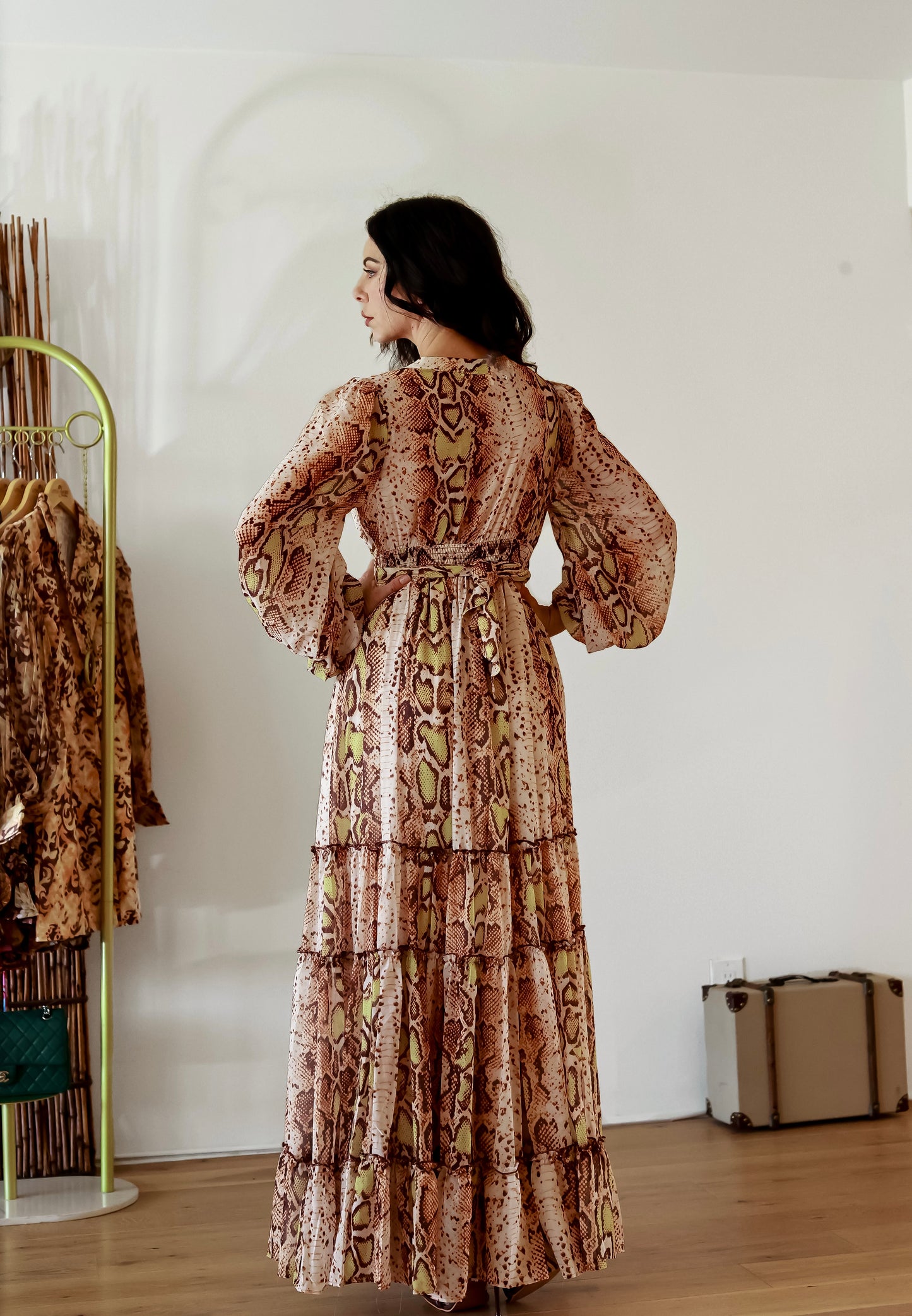 Snake Print Maxi Dress: Wild Savannah With Slit And Long Sleeves