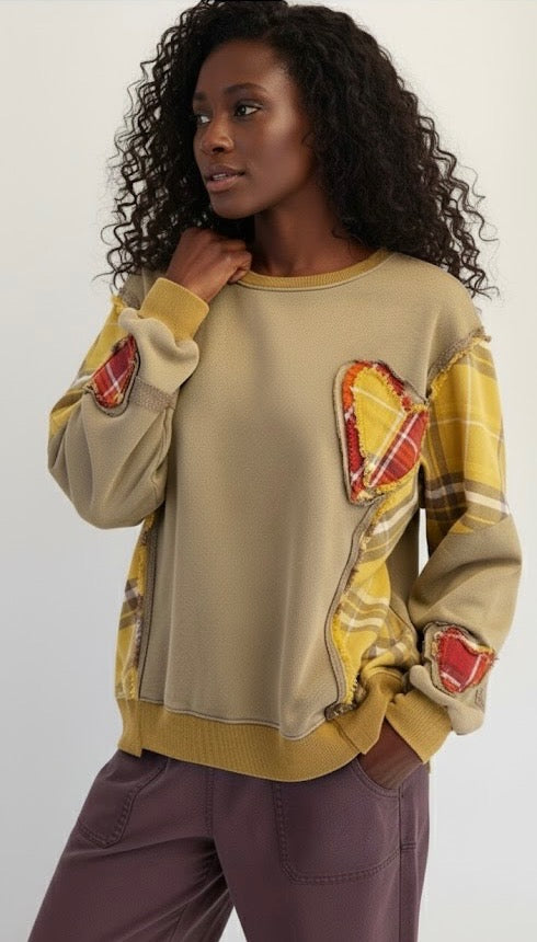 Heart Full of Sunshine Cozy Plaid Patch Outwear