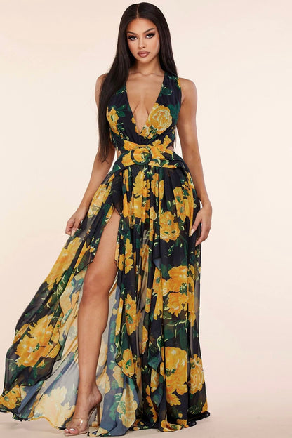 Floral Maxi Dress With Slit: Vacay With Me Sleeveless
