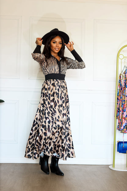 Animal Print Long Sleeve Maxi Dress: On the Hunt Safari