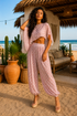 Polka Dot 2-Piece Pant Set: Pretty in Pink High Low Crop Top & Elastic Waist Jogger Set