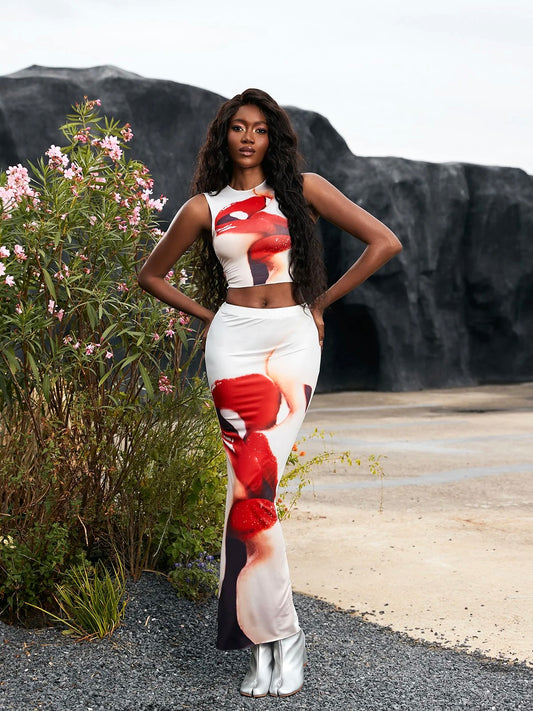 Pencil Skirt Set: Pout Perfection Red Lip-Locked