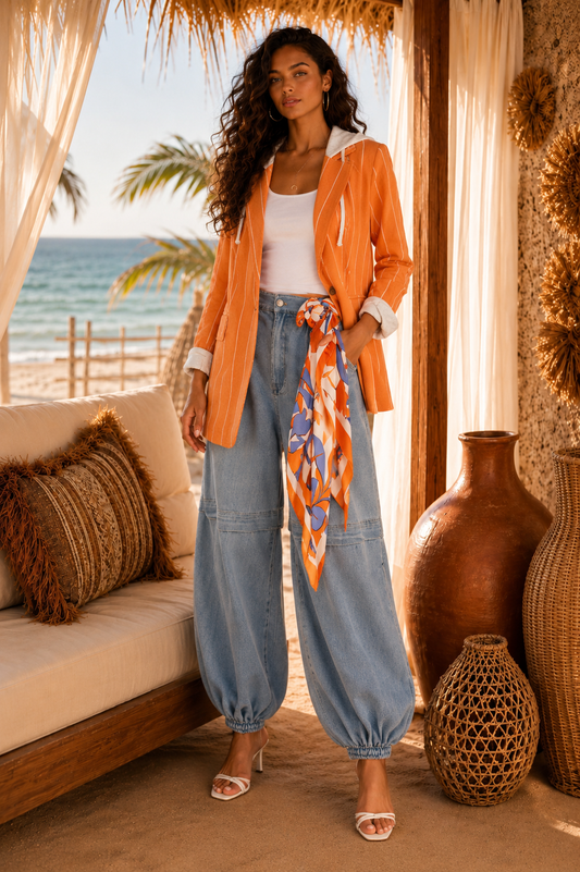 Hooded Stripe Long Sleeve Blazer: Sunset Stroll