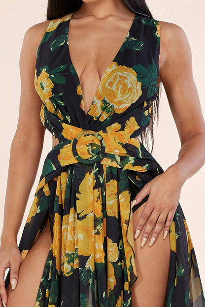 Floral Maxi Dress With Slit: Vacay With Me Sleeveless