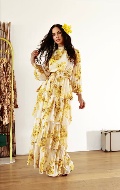 Tiered Ruffle Maxi Dress: Blossom in Elegance Long Sleeve Floral