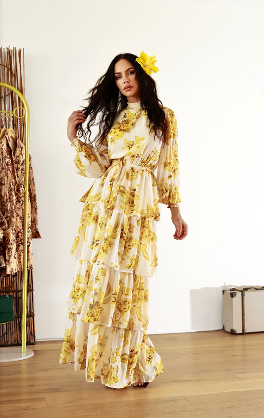 Tiered Ruffle Maxi Dress: Blossom in Elegance Long Sleeve Floral