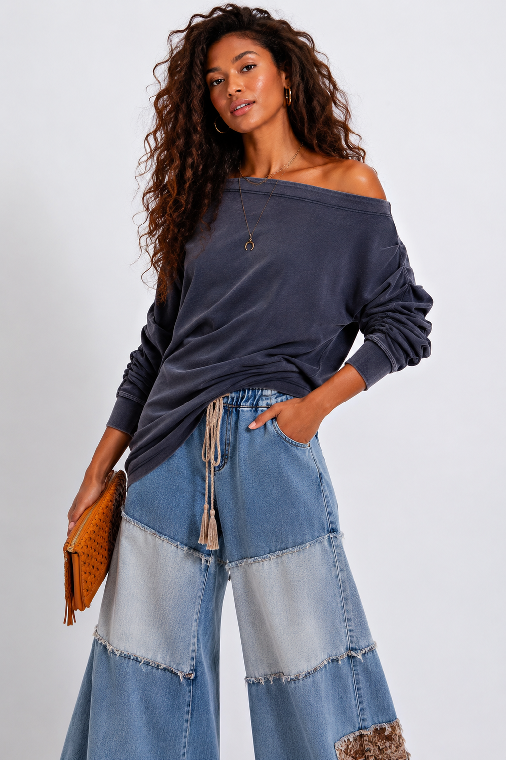 Asymmetric Oversized Off-Shoulder Tunic: Cutting Corners in Dark Navy