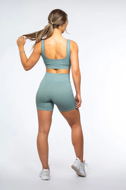 Active Wear Gym Set: MotionFit Seamless Ribbed Active Set in Seabreeze