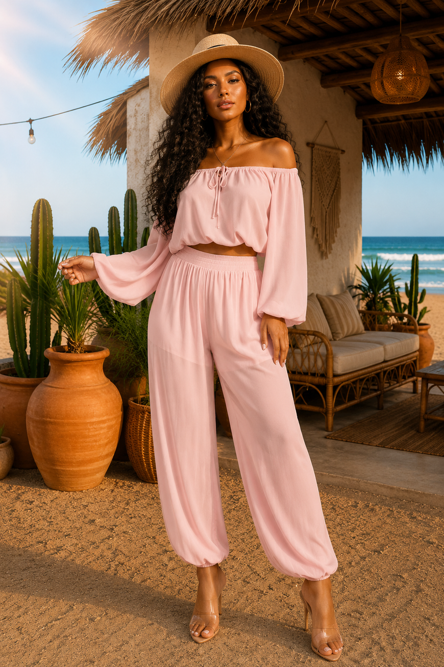 2-Piece Jogger Pant Set: Sweet Surrender Long Sleeve Crop Top With Jogger Pants