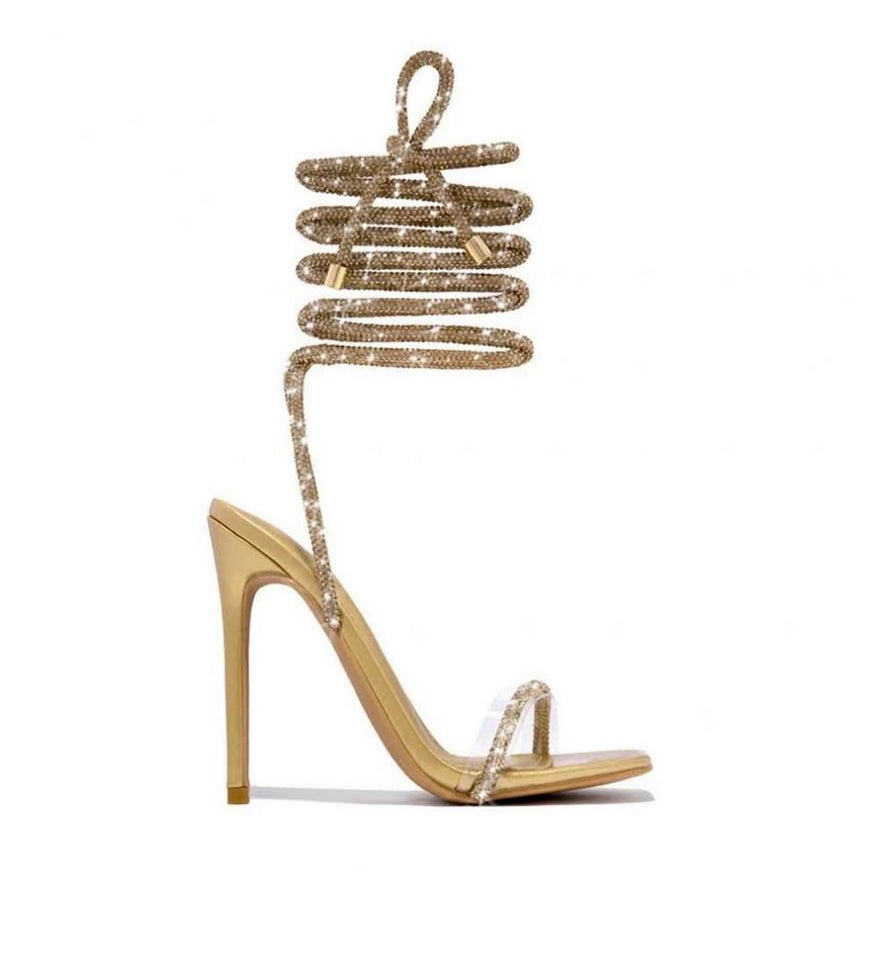 My Time To Shine Crystal Lace-up Ankle Strap Bling Bling Heels