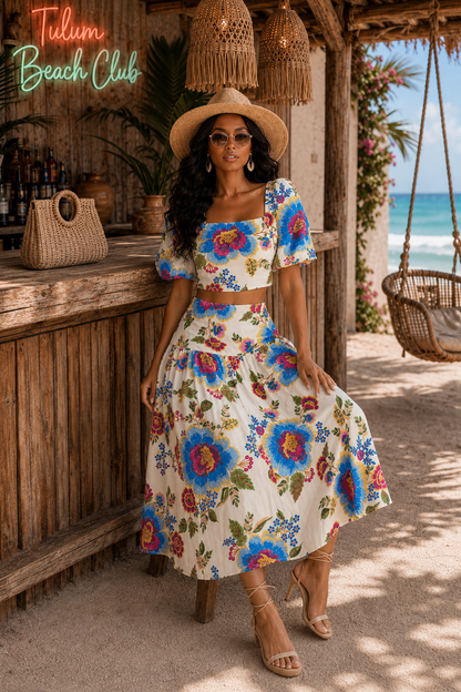 Floral Crop Top & Maxi Skirt Set : Love in Full Bloom