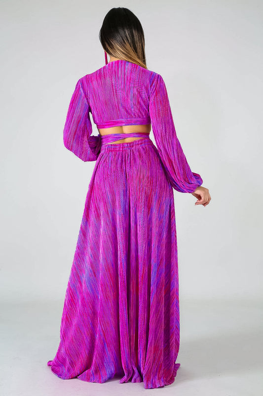 Maxi Skirt Set: Miami Vibing Long Sleeve Pink Color