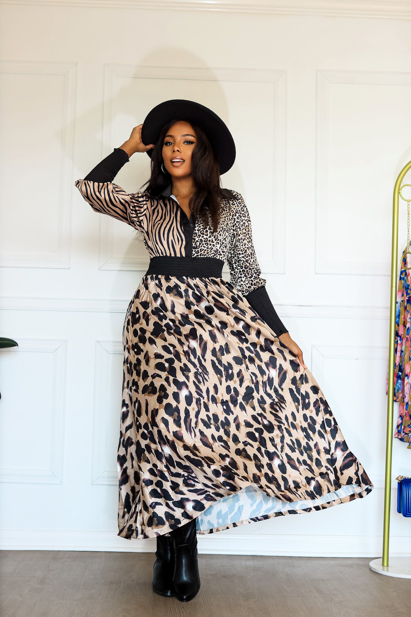 Animal Print Long Sleeve Maxi Dress: On the Hunt Safari