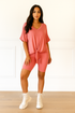 Ribbed Shorts Set: On The Go Front Tie Top in Desert Rose