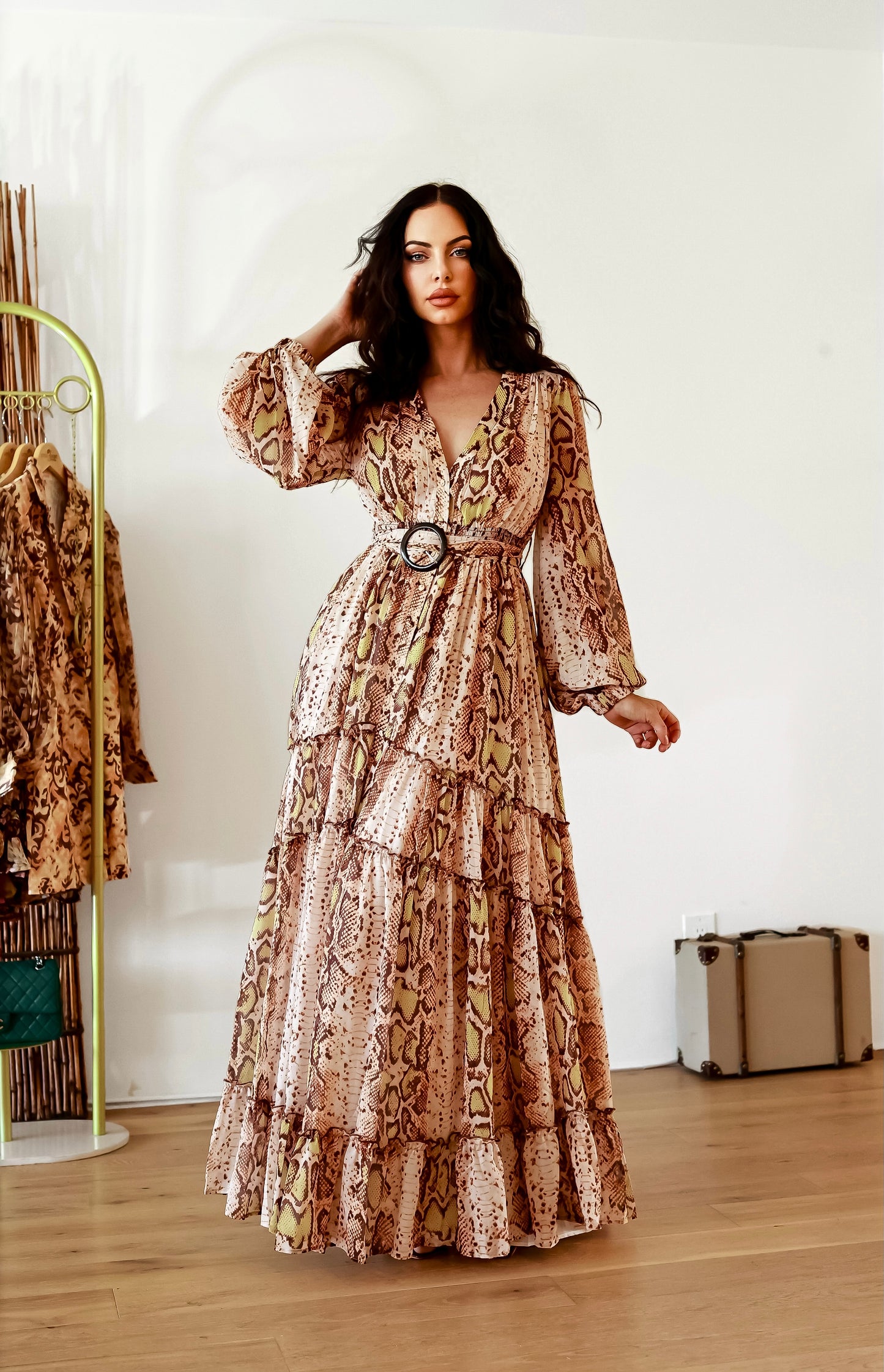 Snake Print Maxi Dress: Wild Savannah With Slit And Long Sleeves