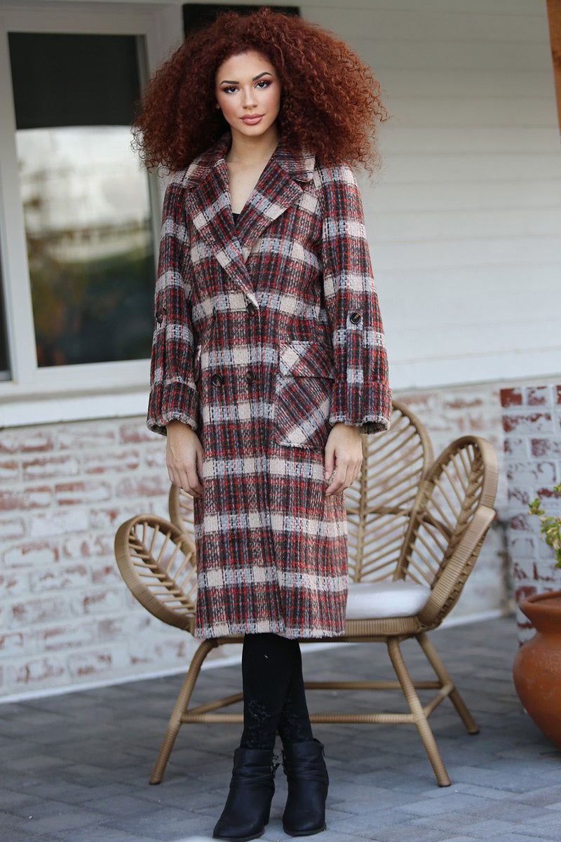 Don't Sweat it Plaid Trench Coat With Wide Sleeves