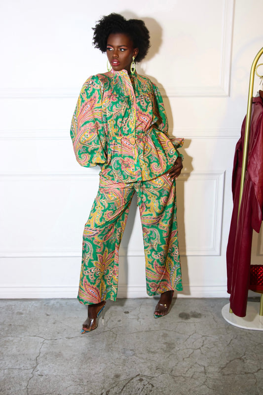 Pant Set: Ethereal Smocked Parsley Print