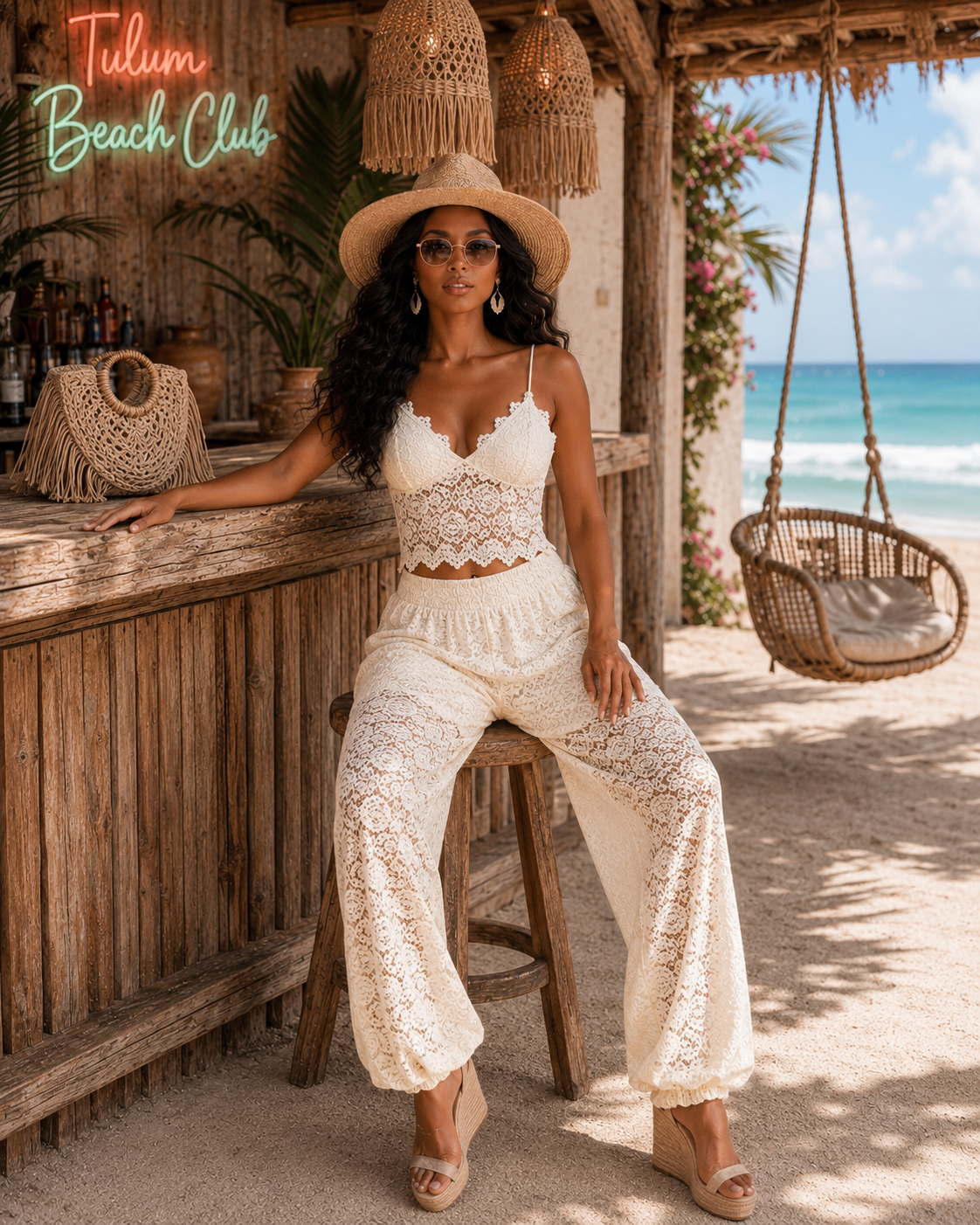 Floral Lace Pant Set : Island Delight