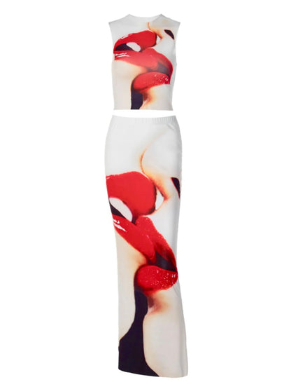 Pencil Skirt Set: Pout Perfection Red Lip-Locked