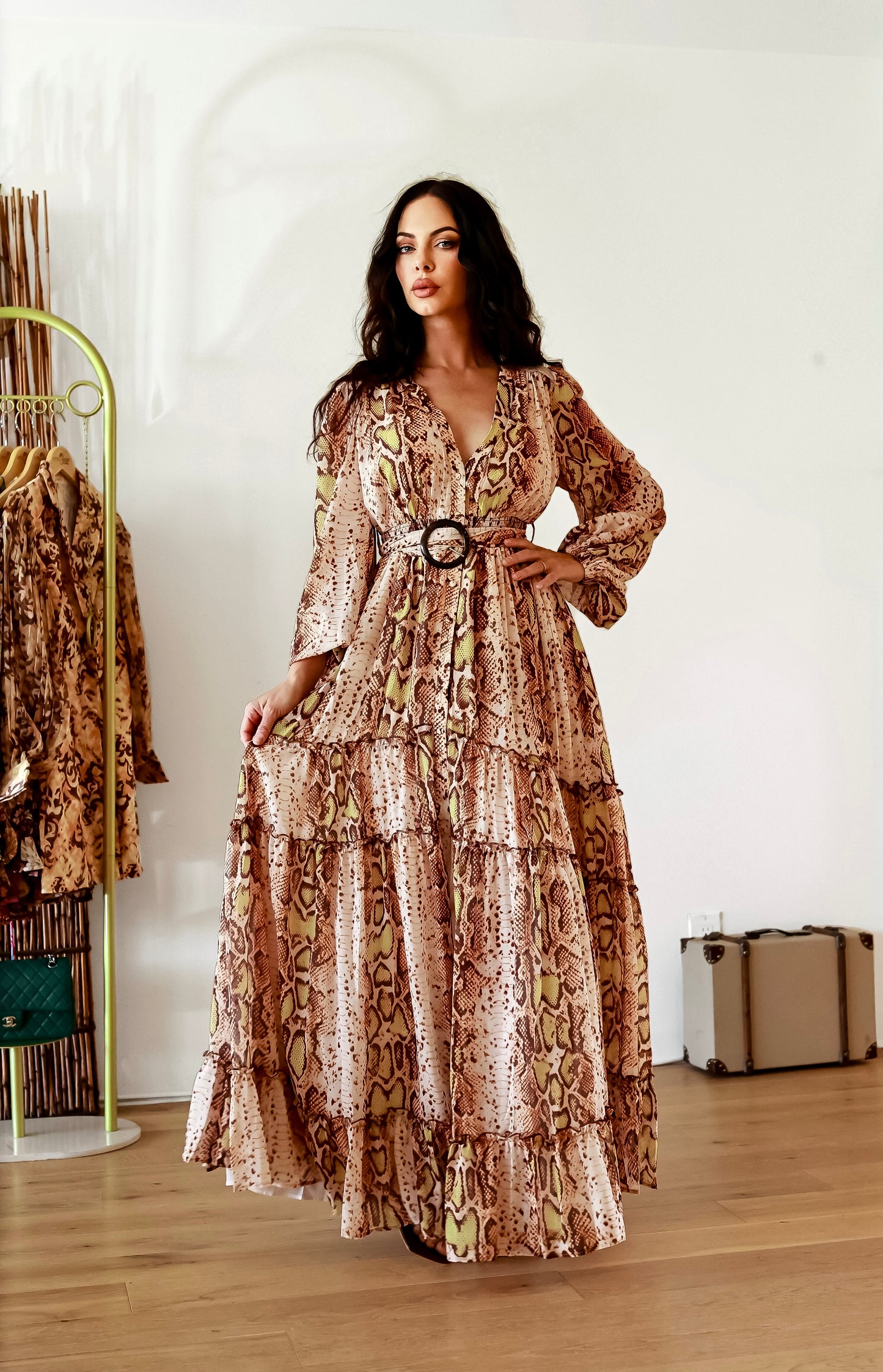 Snake Print Maxi Dress: Wild Savannah With Slit And Long Sleeves