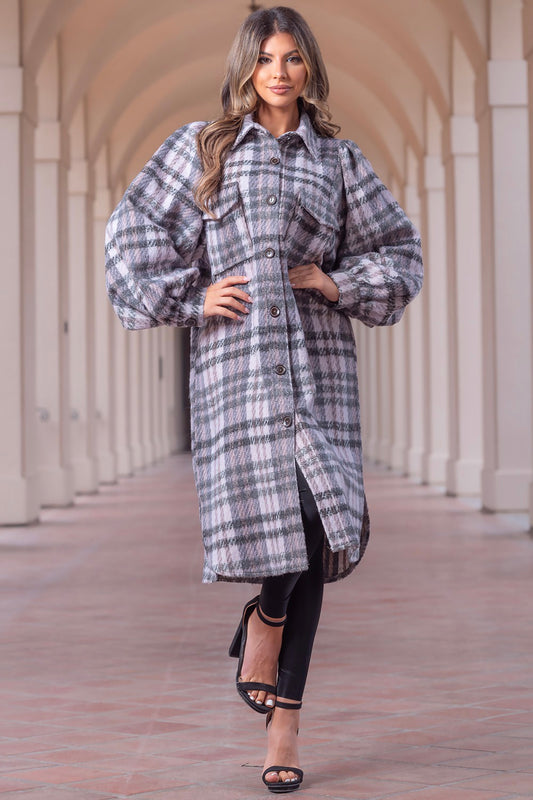 Plaid Tweed Coat: Checkmate Chic Ultra Cozy in Pink