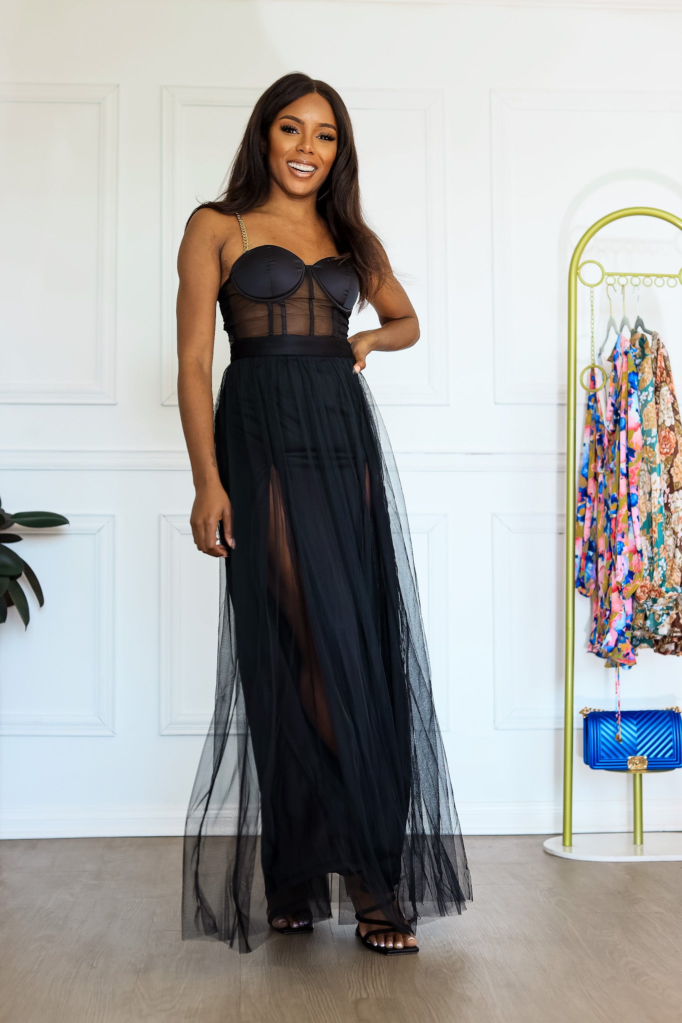 Black Corset Tulle Dress: Midnight Allure Mesh Fabric & Chain Strap Little Secret Of Mine Black Corset Tulle Dress: Midnight Allure Mesh Fabric & Chain Strap Little Secret Of Mine