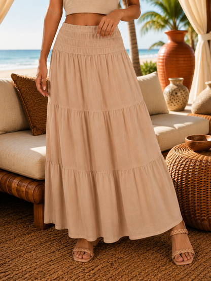 Elastic Smocked Waist Tiered Maxi Skirt: The Coast Is Clear