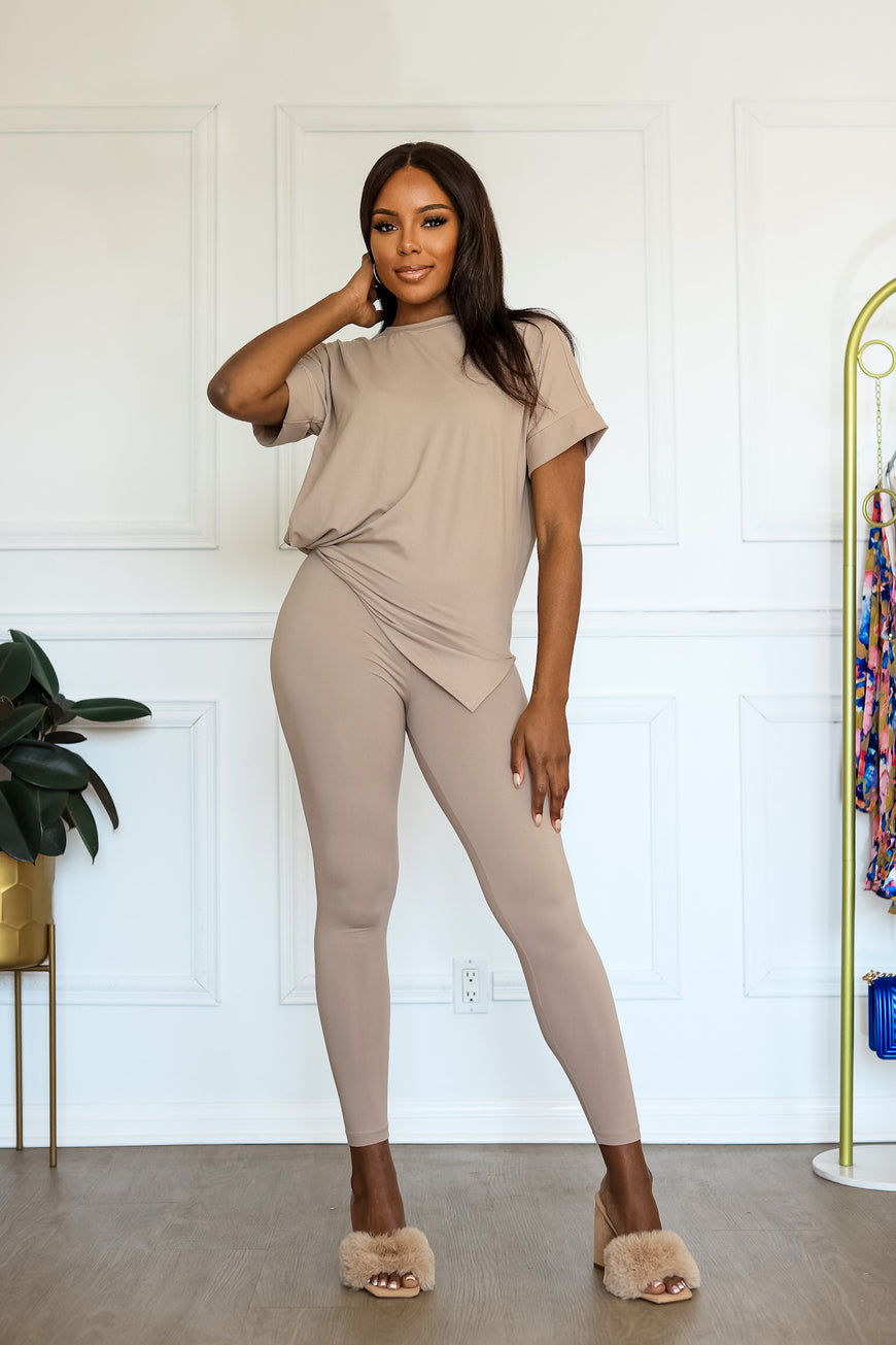 Chill Mode Activated Soft Loungewear Set in Ash Mocha