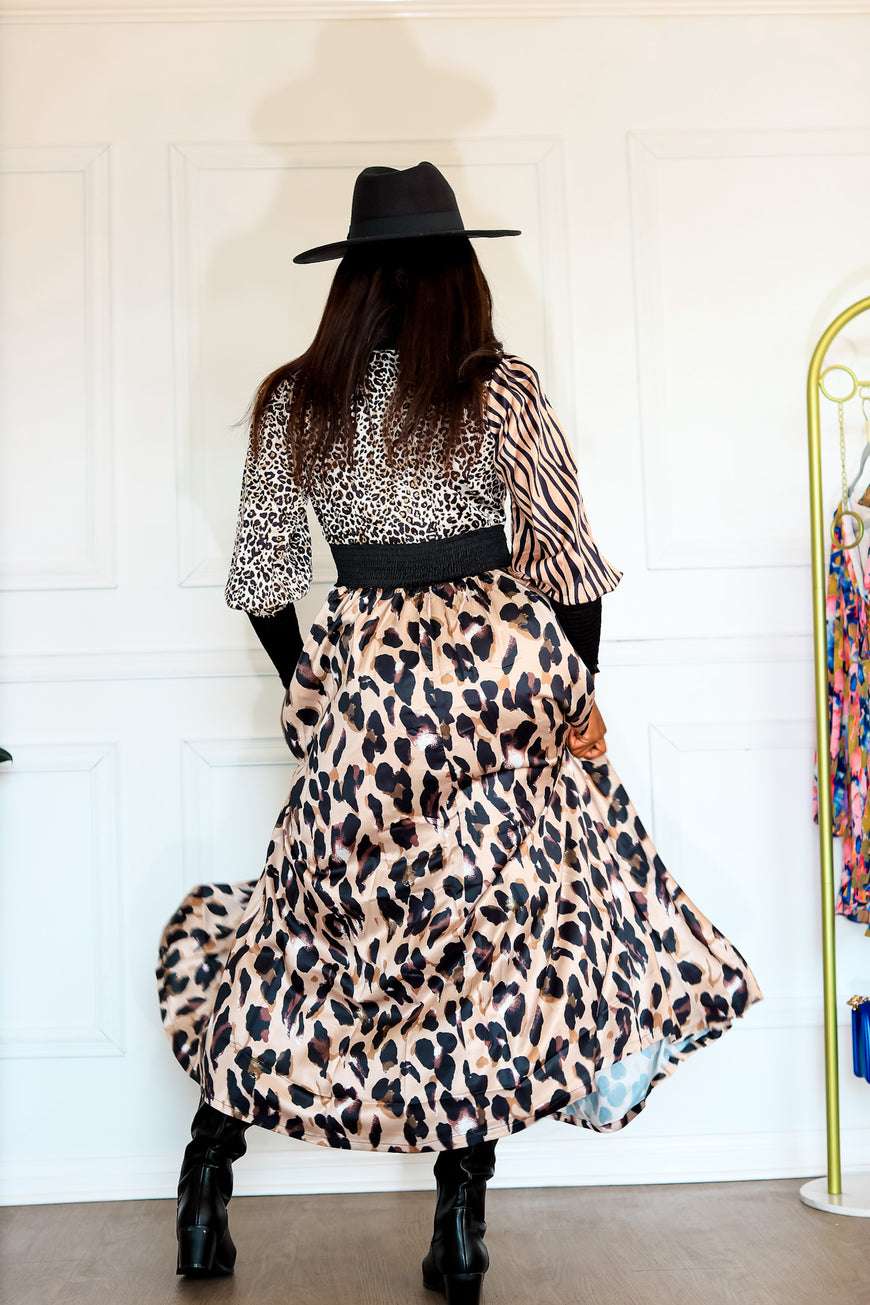 On the Hunt Safari Multi Animal Print Long Sleeve Maxi Dress