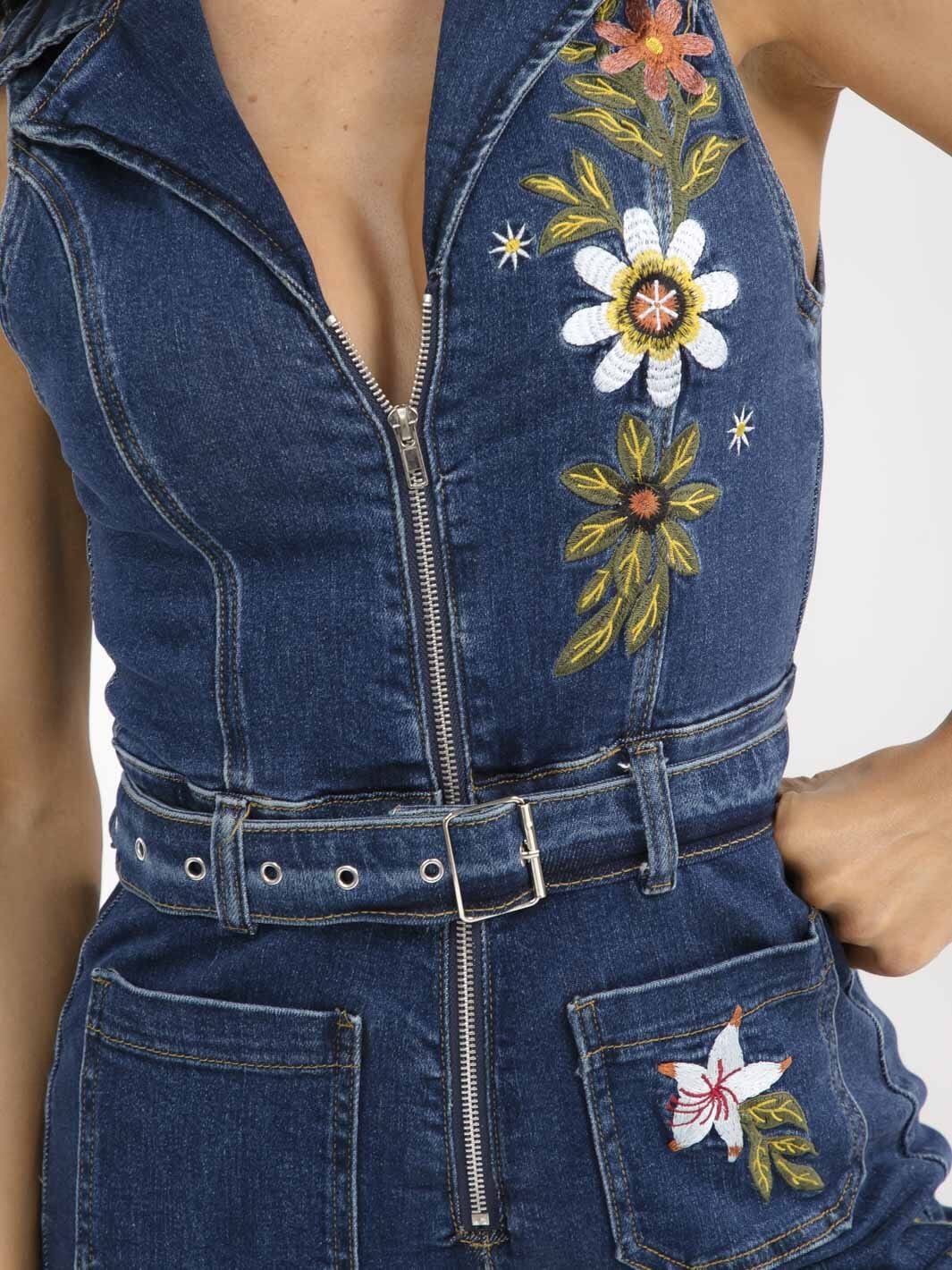 Embroidered Floral Denim Jumpsuit : Country Roads Wanderer
