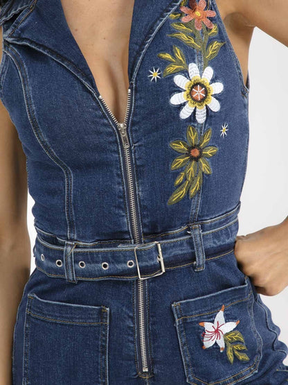 Embroidered Floral Denim Jumpsuit : Country Roads Wanderer
