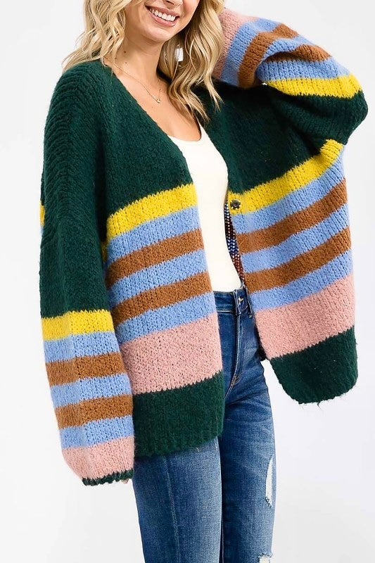 Wrap Up In Colorblock Long Sleeve Button Closure Cardigan