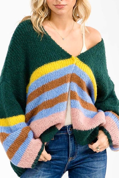 Wrap Up In Colorblock Long Sleeve Button Closure Cardigan