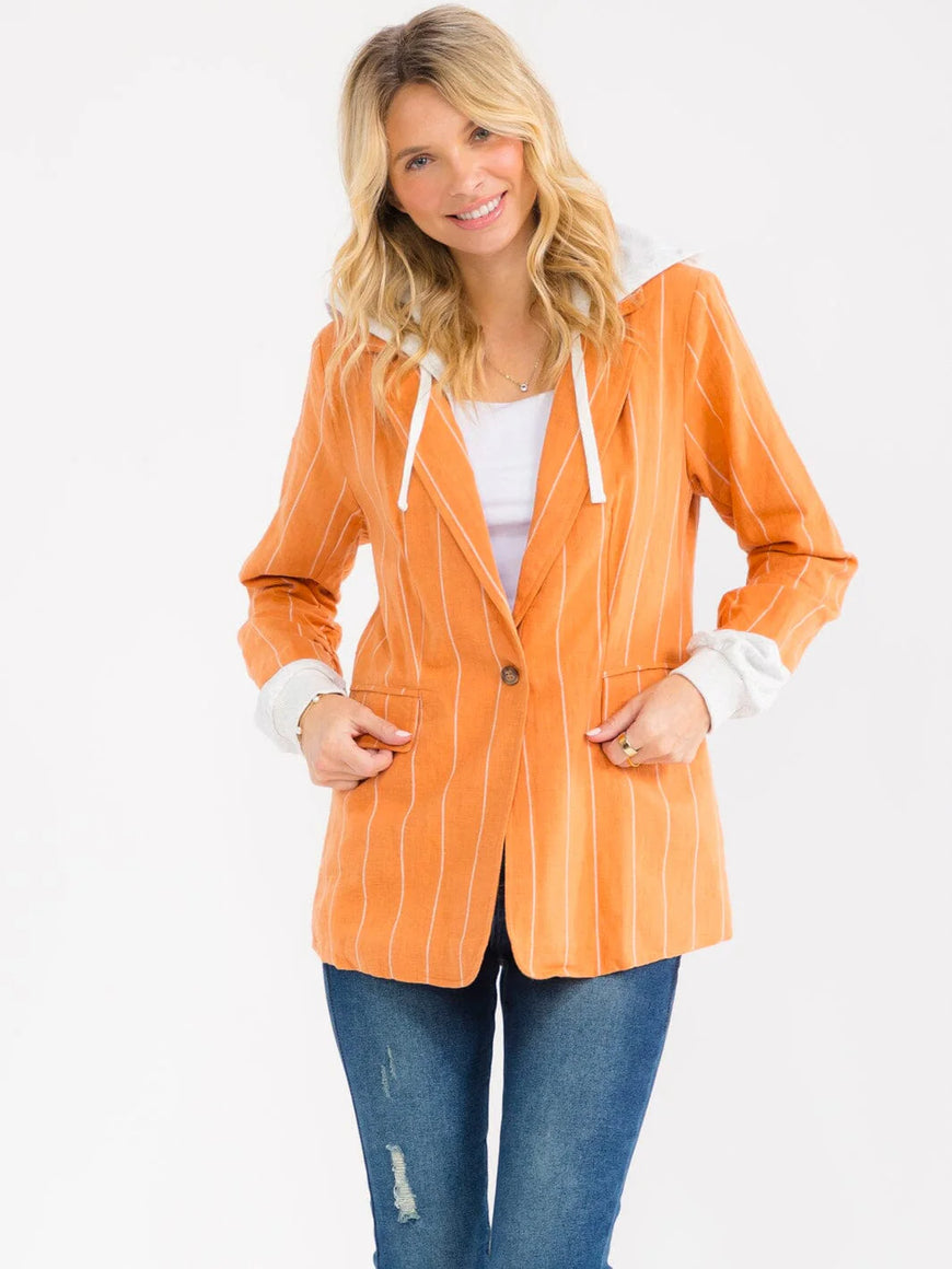 Hooded Stripe Long Sleeve Blazer: Sunset Stroll