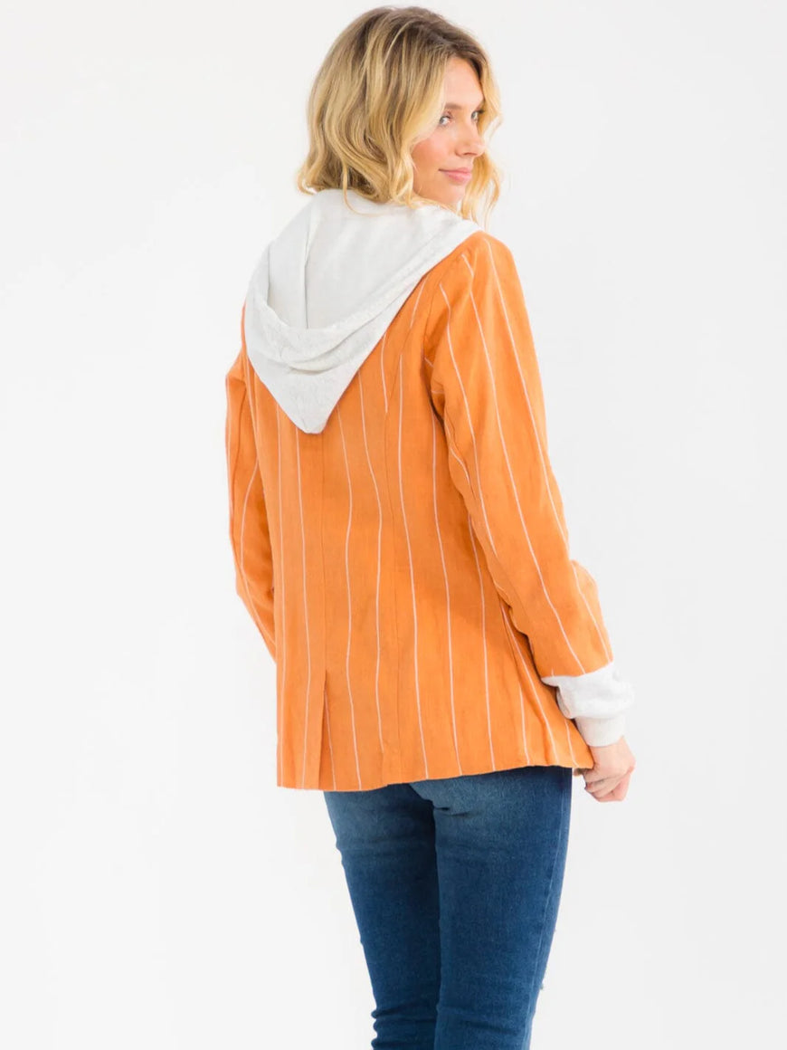 Hooded Stripe Long Sleeve Blazer: Sunset Stroll
