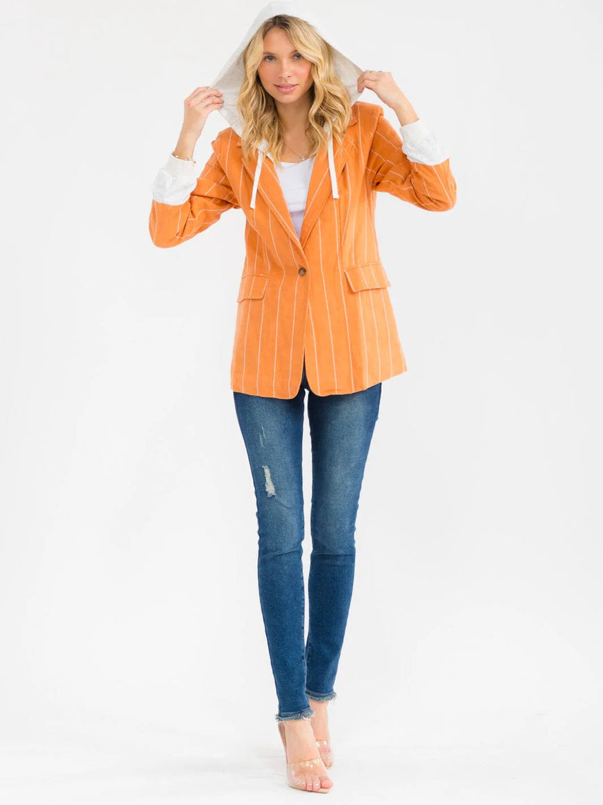 Hooded Stripe Long Sleeve Blazer: Sunset Stroll