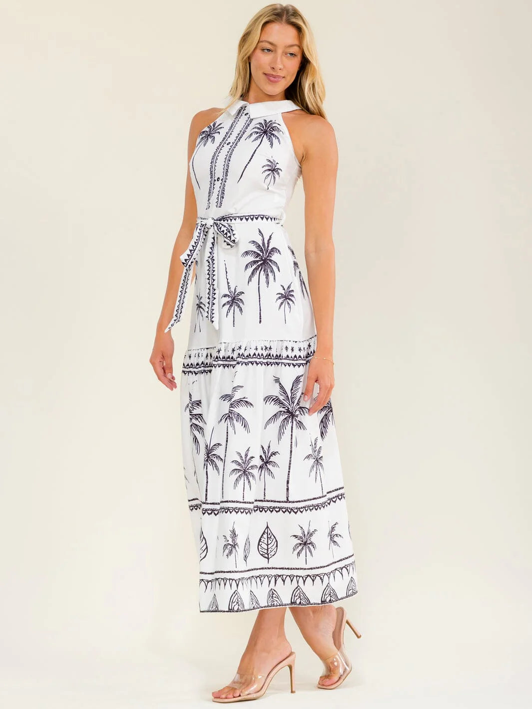 Sleeveless Halter Neck Maxi Dress : Tropical Mirage | Self-Tie Multi Print Maxi Dress