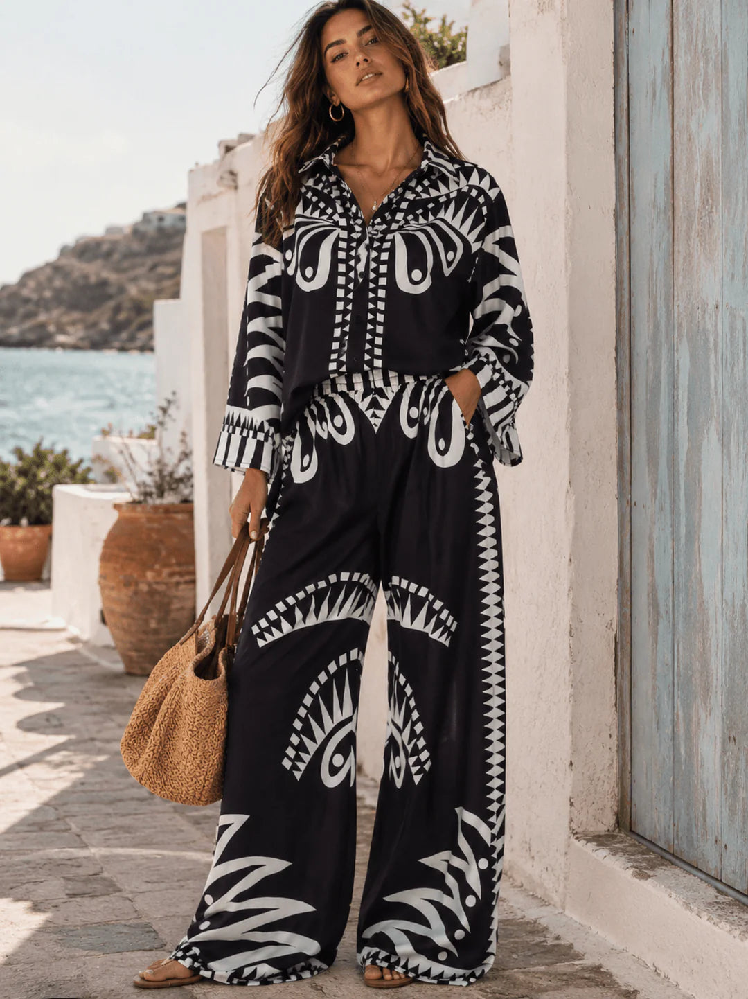Multi-Print Wide Leg Pants Set : Tropic Bliss