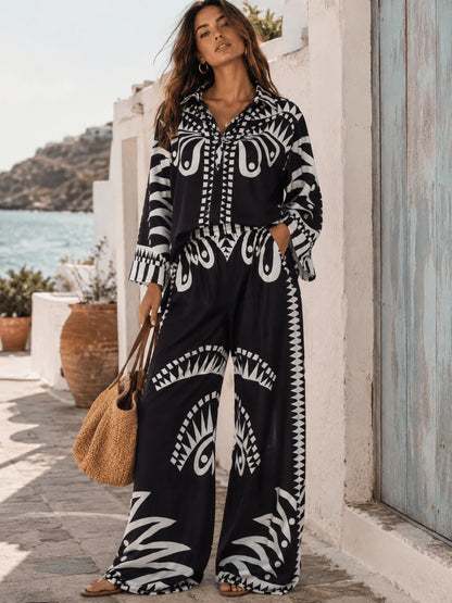 Multi-Print Wide Leg Pants Set : Tropic Bliss
